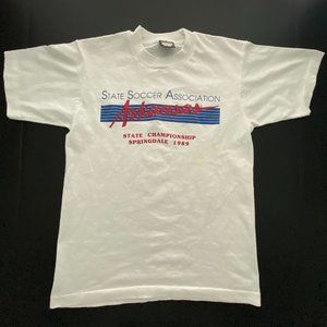 Vtg 1989 State Soccer Association Arkansas Single Stitch T Shirt Made in USA S
